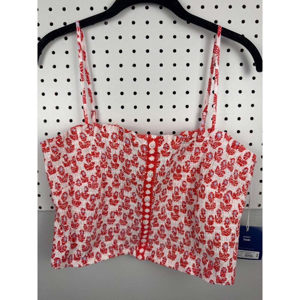 Roller Rabbit Target Red Floral Smocked Tank‎ Top XL Adjustable Straps NWT